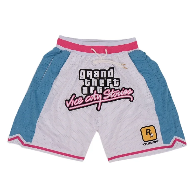 Bg Basketball Shorts Gta Vice City Sewing Embroidery Outdoor Sport Shorts Beach Pants Mesh Ventilation 2024 High-quality Black