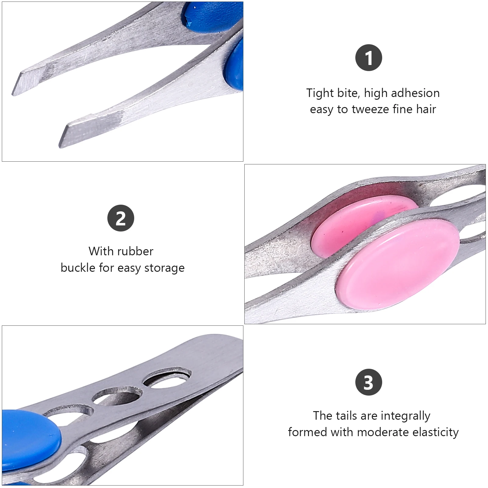 

4pcs Eyebrow Tweezers Stainless Steel Durable Strong Tight Bite Hair Removal Makeup Tweezer Assorted Color Rubber