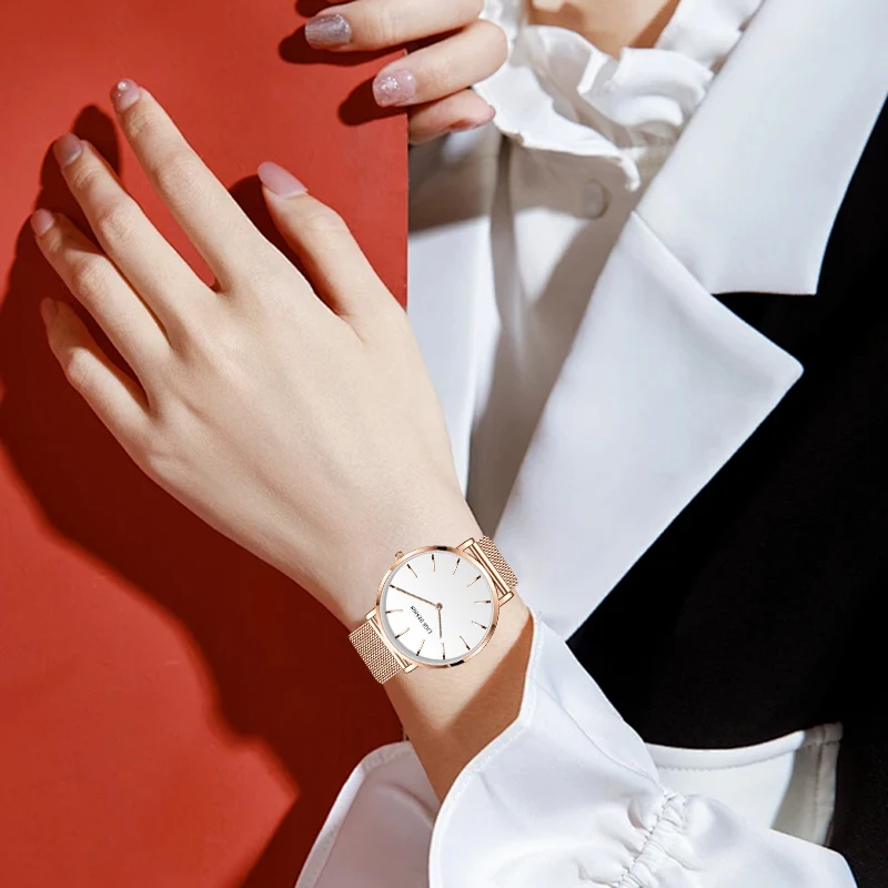 LIGE Elegant Fashion Quartz Woman Watch Luxury Simple Casual Sports Mesh Belt Waterproof Women's Wristwatch Bracelet Ladies Gift