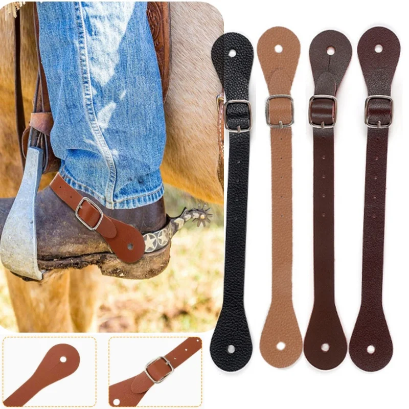 

1 Pair PU Leather Spur Straps Adjustable Western Cowboy Boot Accessories Non-Slip Horse Riding Gear for Adults