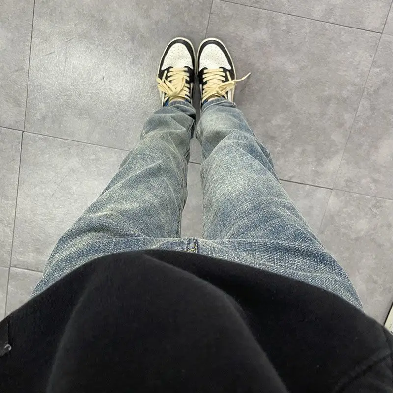 

2026 Весенне-осенние джинсы, мужские свободные прямые облегающие маленькие ноги, универсальные повседневные брюки, джинсы, мужские роскошные рабочие брюки, мужские