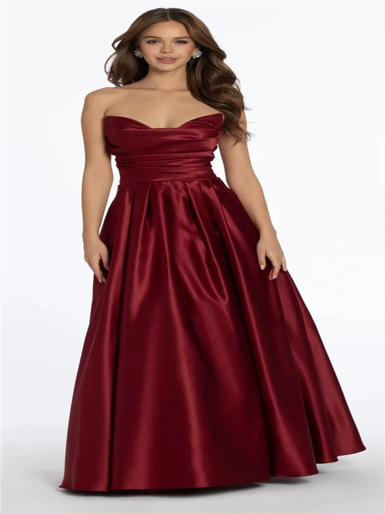 

Customized Stunning Pleated Satin Ball Gown Strapless Sweetheart Neckline Pleated Bodice A-line Silhouette Backless Evening Gown