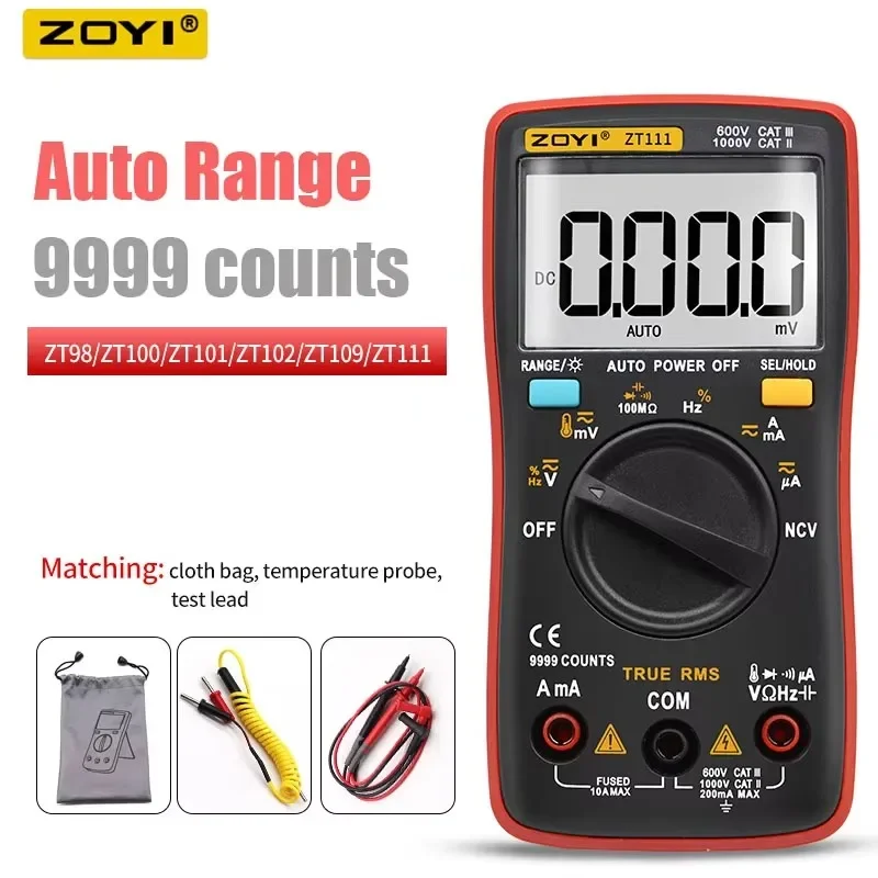 ZOYI Digital Multimeter DC/AC Voltage Current Capacitance Hz Diode Ohm Meter Ammeter Voltmeter Backlit ZT98 ZT100 ZT101 ZT102