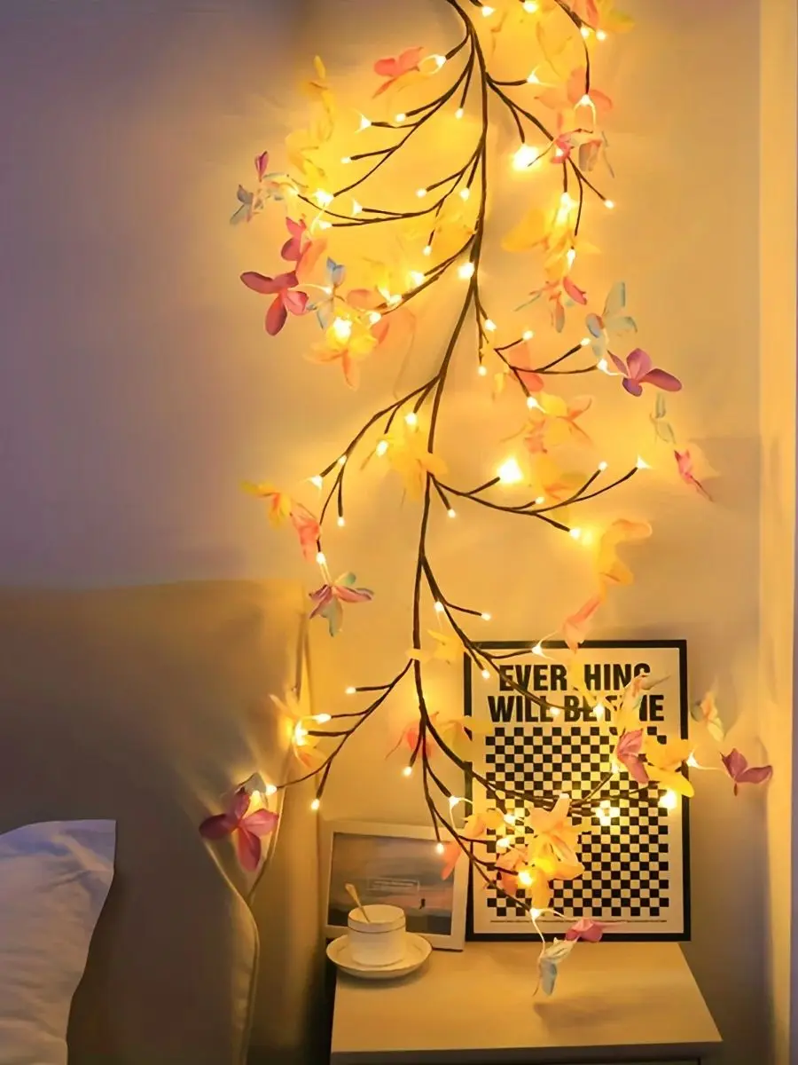 

1pc 96LED Warm White Butterfly Fairy Lights - 5.9FT Bendable Vine Lights with USB Remote (8 Modes) | Perfect for Home Bedroom, V