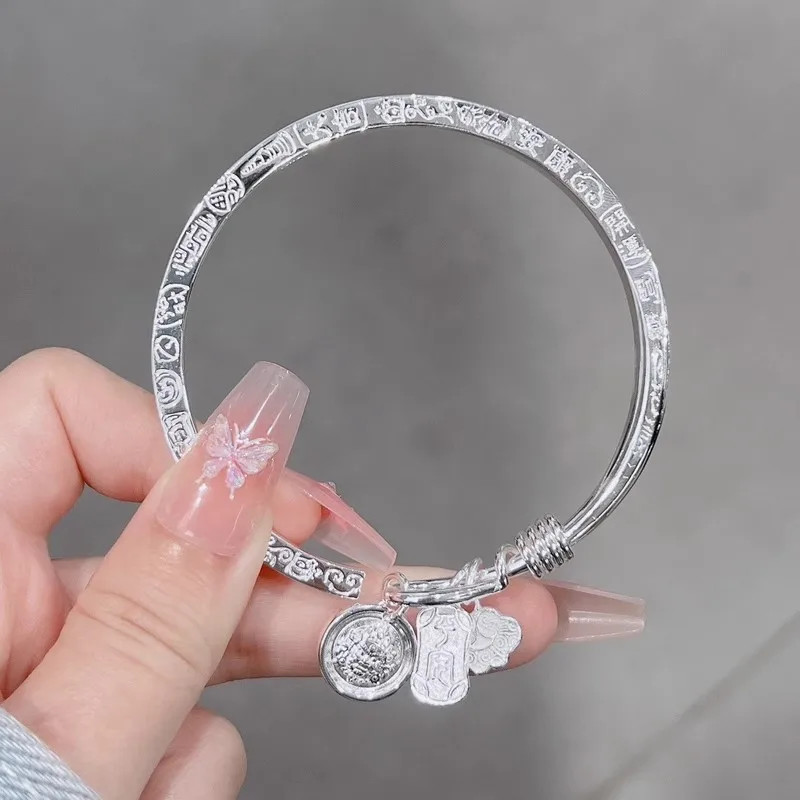 

Винтажный браслет с серебряным покрытием, с символикой «Фу», новый этнический дизайн с колокольчиком-тыквой, открытый концептуальный браслет, украшение с подвеской «Руйи», подарок