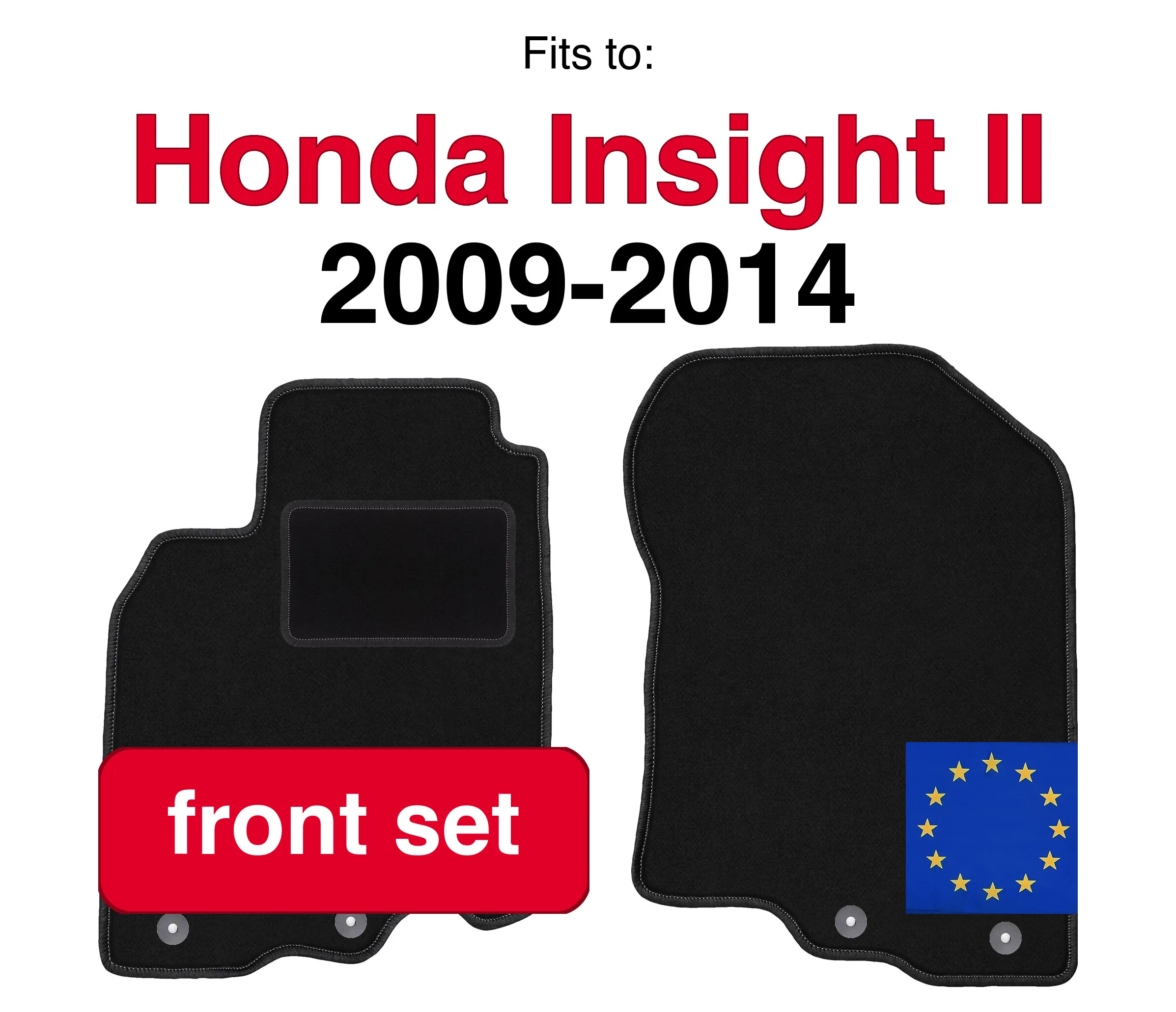 Auto velours vloermatten voor Honda Insight II hatchback (2009-2014) - Zwart (2 stuks) set auto vloertapijt vooraan