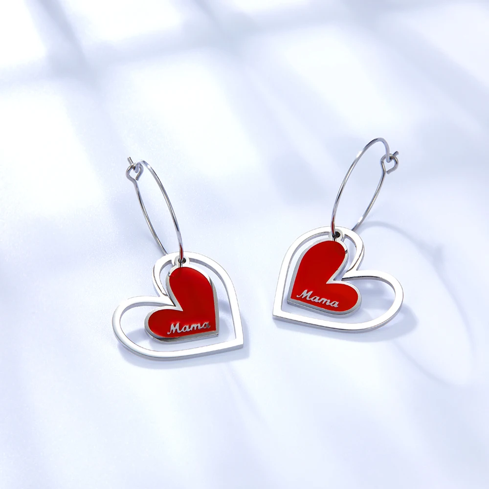Fashion Heart Stainless steel Big Hoop Earrings for Women Gold Color Lovers Jewelry Stainless Steel Double Heart Earrings Weddin