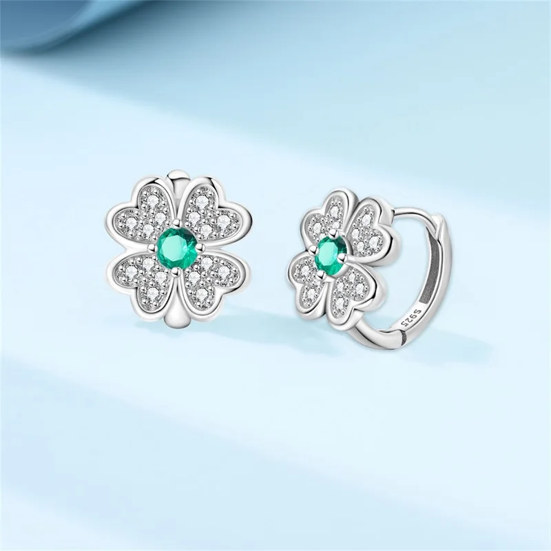 

New 925 Sterling Silver Four Leaf Clover Earrings Sparkling CZ Zircon For Women Adorable Birthday Cute Jewelry Gifts