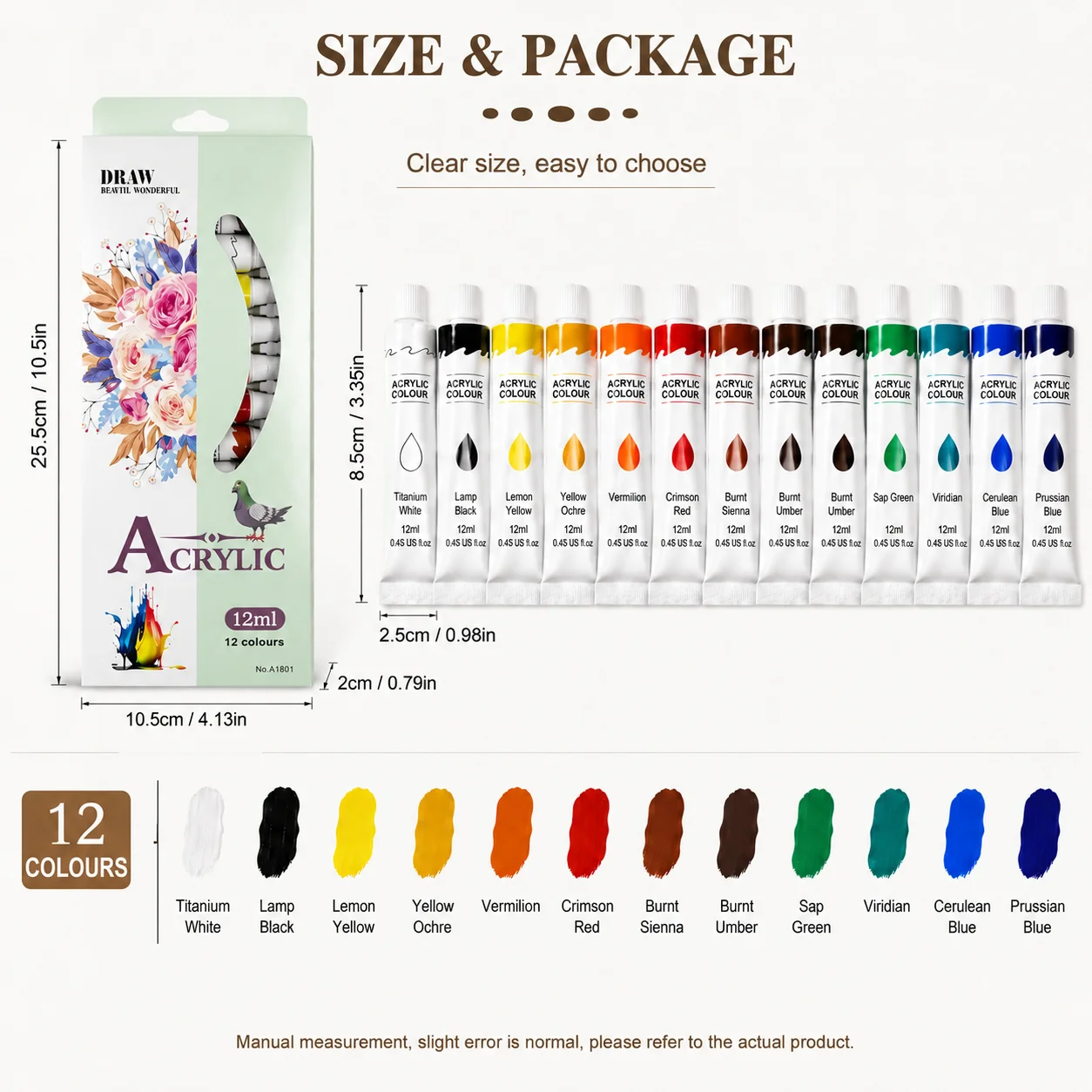 12-Color Paint Set, 12ml Paint Tubes for Ceramic, Glass, Wood & Canvas, DIY Painting, Crafts, Art Projects & Creative Artwork