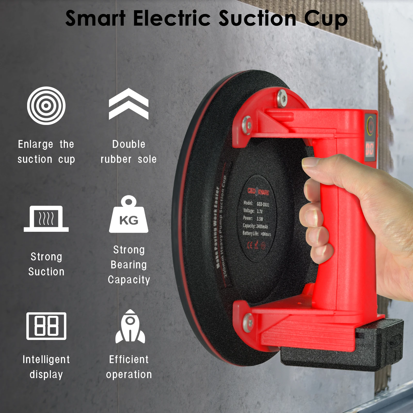 أكواب شفط 440 رطل للزجاج، كوب شفاط المكنسة الكهربائية لرفع الزجاج الكبير والبلاط والجرانيت والمعادن والزجاج الأمامي والأرضية، 8 بوصة #6