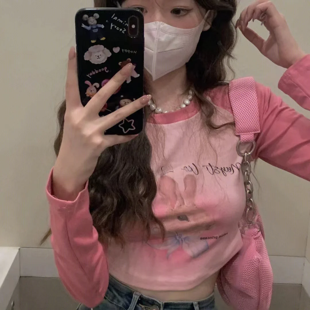 

Slim Fit Long Sve round Ne Base irt ort Sle Тонкий материал Корейская версия Женская футболка Розовый Новый Sle Весна Осень