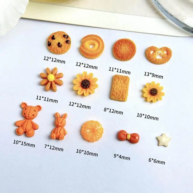 30PCS Creative Chocolate Bean Cake Resin Nail Charms Simulated Sunflower Cute Bear Nail Art Accessories for DIY Hairpin Nails