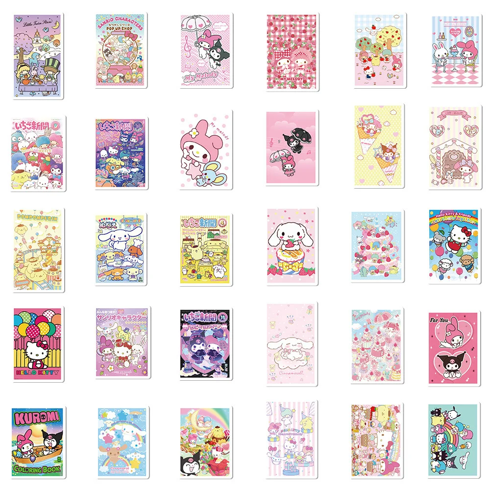 10/30/62pcs Kawaii Sanrio Anime Poster Stickers My Melody Hello Kitty Cartoon Vinyl Sticker Decals DIY Stationery Suitcase Phone