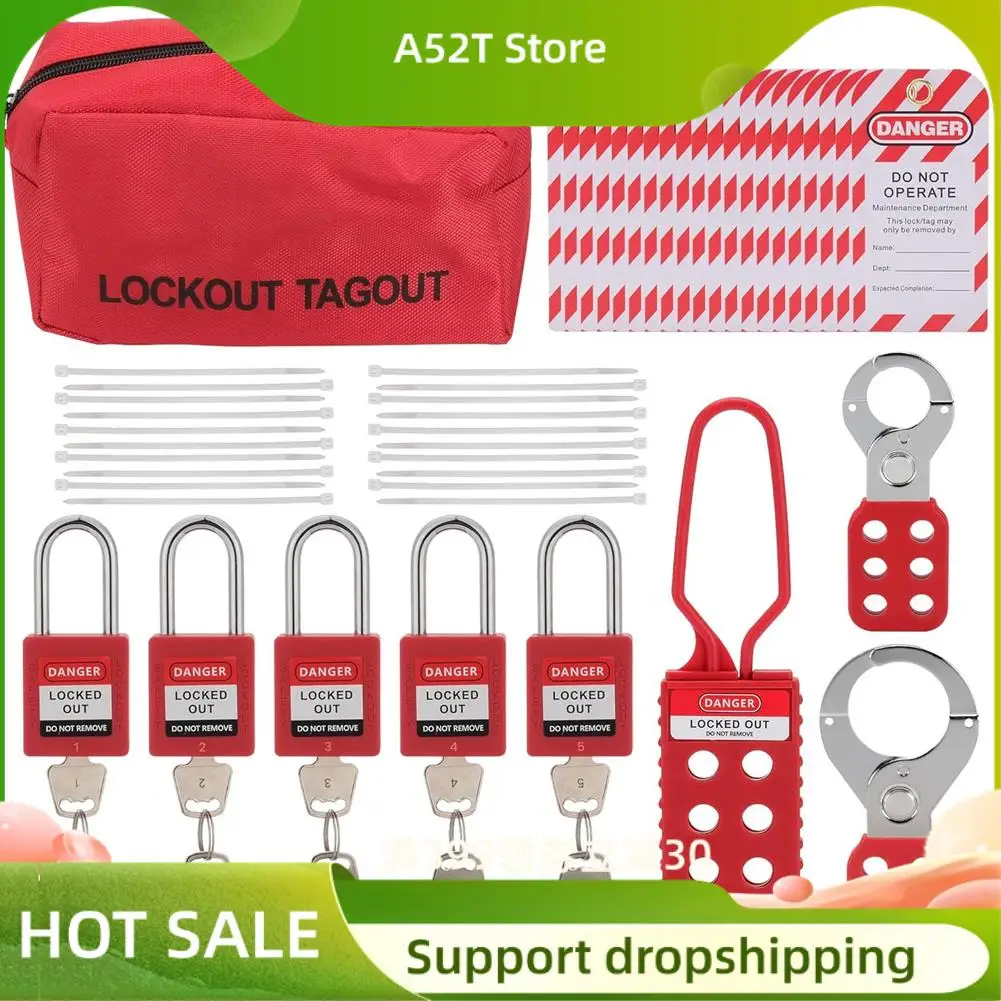 자물쇠, 걸쇠, 지퍼 타이, 태그 및 보관 가방이 포함된 A52T 잠금 태그아웃 키트 - 전기 및 산업용 로토 사용 장비용