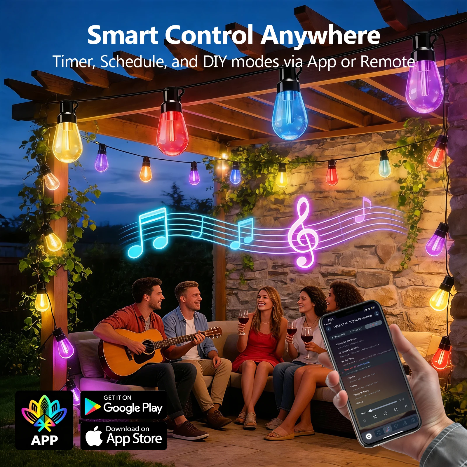 DC 24V RGB IC Dream Color Pixel Globe Eave Light Kit 2.4GHz Bluetooth Music Controller Waterproof LED String Light view 3