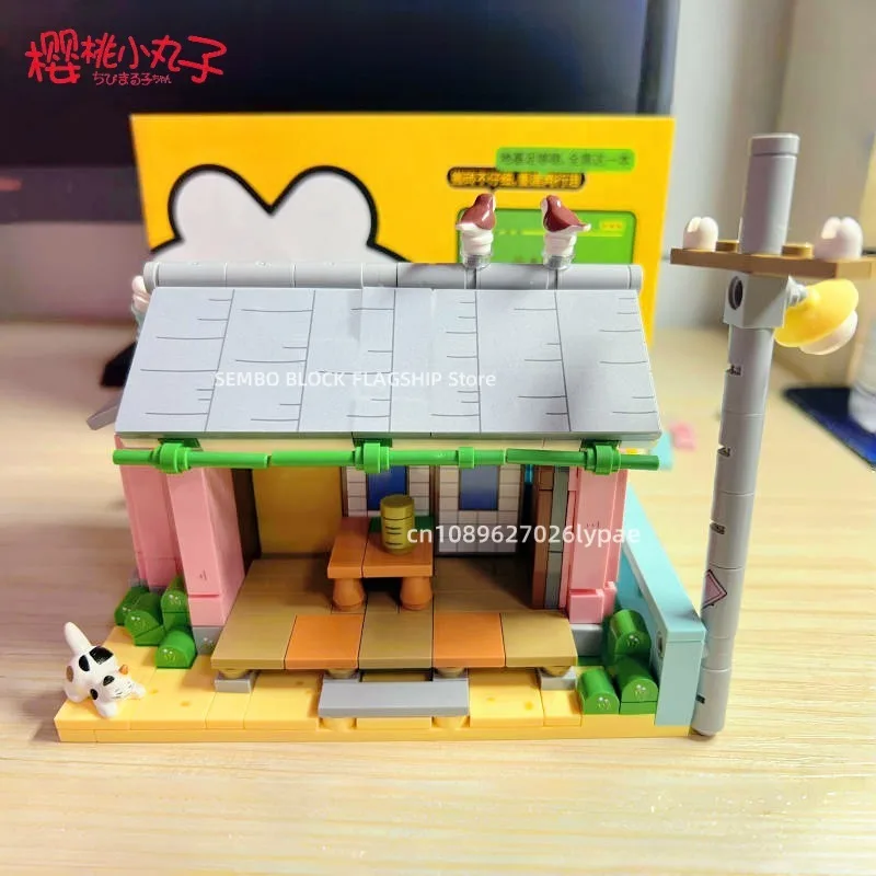 

Mini Chibi Maruko-chan Assembled Building Blocks Miniature Version of Street View Toy Cartoon Model Desktop Ornaments Gifts