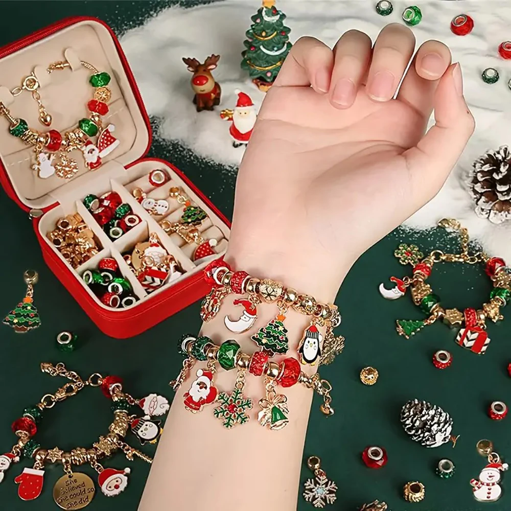 Christmas Bracelet DIY set with Storage Box Handmade Xmas Ornaments Kit Women Girls Nativity Souvenir Gifts Home Decor Supplies