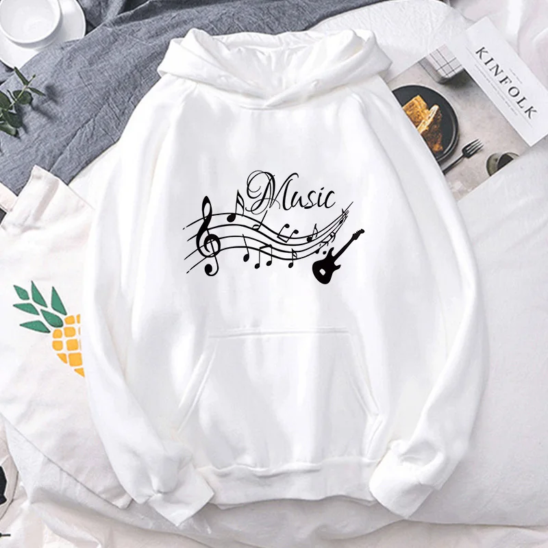 Casual Solid Hoodies Women Long Sleeve Hipster Music Note Print Sweatshirts Autumn Winter Pullover Fashion Tops Female Clothes