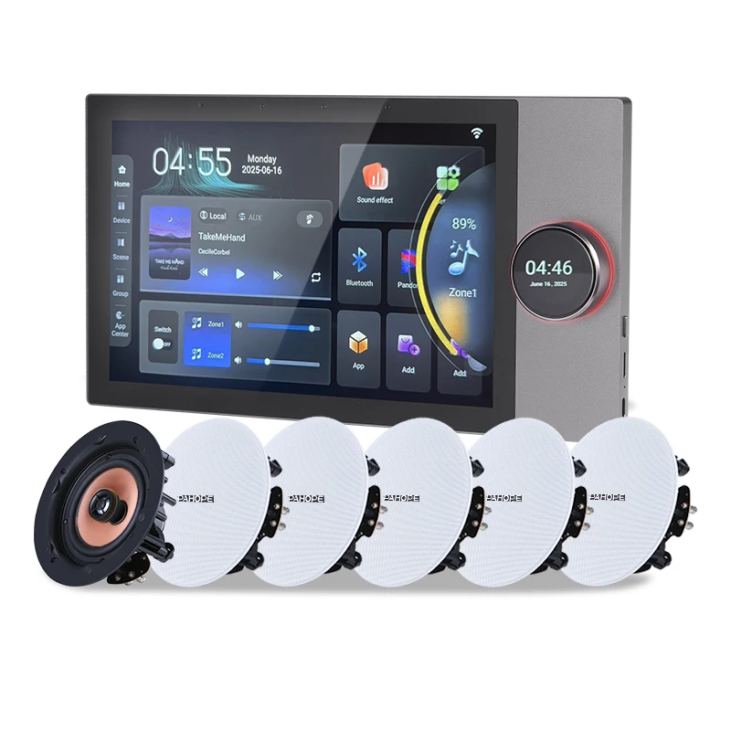 Smart Home Background Music System Two Zones zigbee Google Play 10 Inch Intelligent Central Control Panel Wall Amplifier