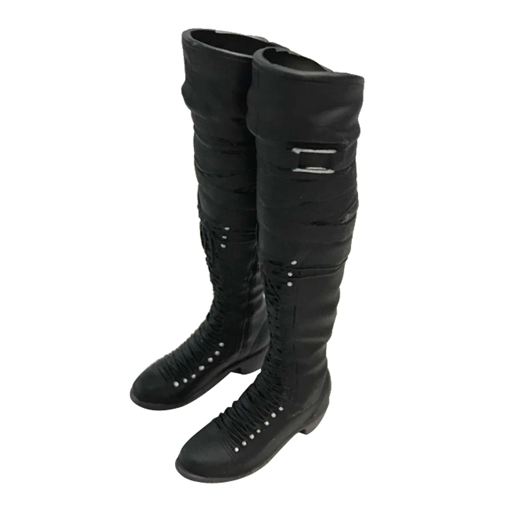 1 Pair Black 1/6 Scale Flat Long Boots Shoes Accessories for 12 Inch Female Action Figure Body Ornaments