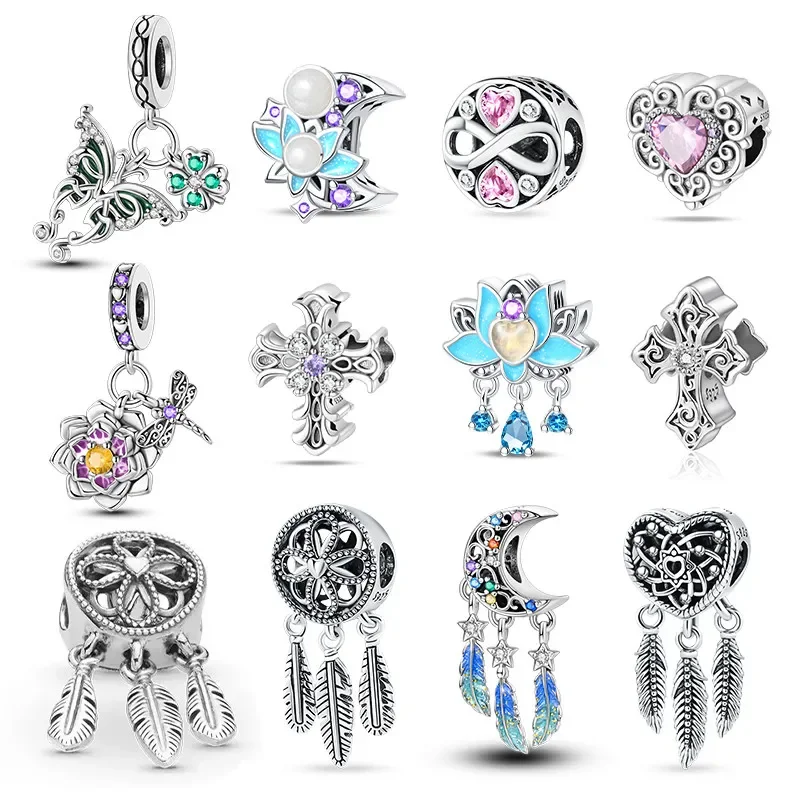 Real Silver S925 Heart Love Dangle Dream Catcher Charms Fit Original Pandora Bracelet S925 Charms DIY Jewelry for Women Gift