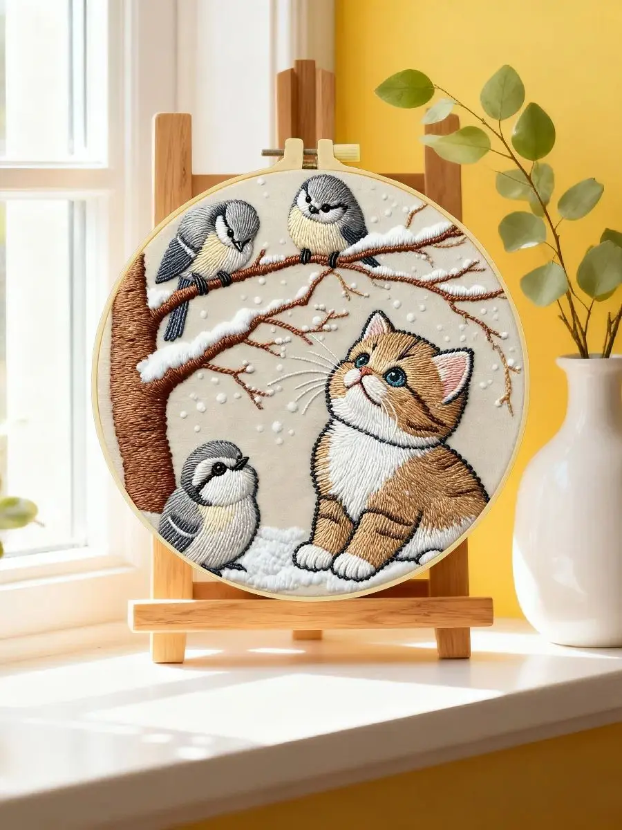 1 Stück 20X20CM/15X15CM 7,87/6,3 Zoll Katzen-Stickerei-Starter-Kit DIY-Kit DIY-Stickerei-Set Handarbeiten Nähkunst-Set für Anfänger – Detail 6