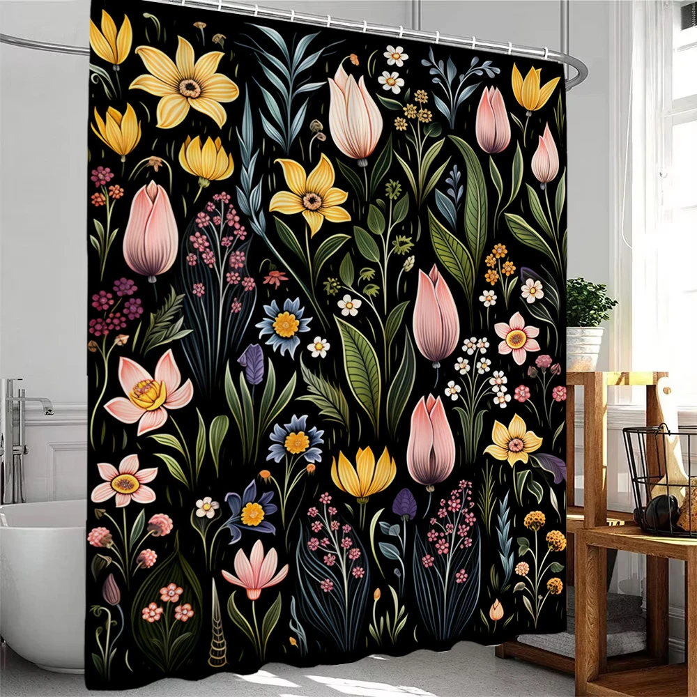 

1 Piece Beautiful Flowers and Plants Shower Curtain, Bathroom Decorative Shower Curtain, Waterproof Shower Curtain with Hook