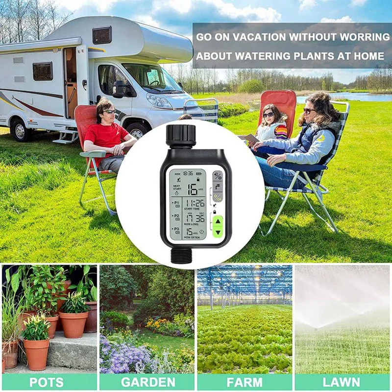 Таймер шланга датчика дождя, таймер полива с 3 отдельными программами, автоматическая система полива сада, большой ЖК-экран