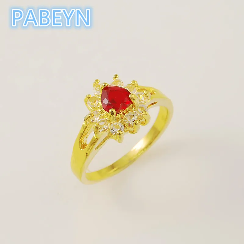 24K Ring Gold Plated Ring Heart Shaped Zircon Rings Women Charm Jewelry Gifts