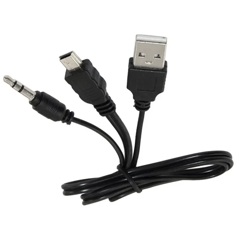 USB2.0 A Male to Mini B Male + 3.5mm Audio AUX Adapter Charger Cable Cord 0.5m Cable