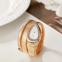 Gold Sliver Watch Women Quartz Wristwatch Luxury Bangle Bracelet Band Watches Ladies Clock Girls Black Golden Snake Shaped Reloj