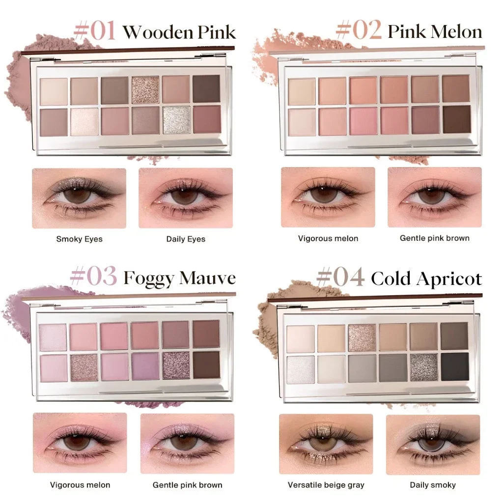 JOOCYEE 12 Shades Eyeshadow Palette Lunga durata Bassa saturazione Bellissimo trucco per occhi Contiene ombretto, fard e evidenziatore