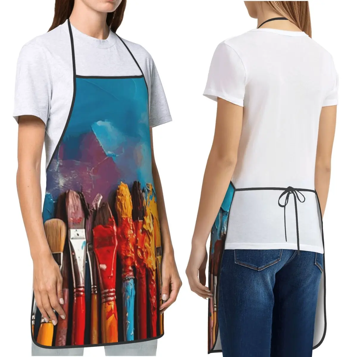 Artistic Colour Paint Brush Brushes Aprons Chef Cooking Baking Tablier Bib Kitchen Cleaning Pinafore for Women Men Gardening