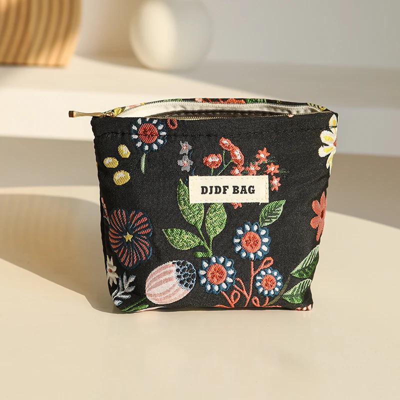 New Small Women\'s Cosmetic Bag Portable Plant Pattern Small Sanitary Napkin Storage Bag Commuter Coin Key Bag Portable Card Bag