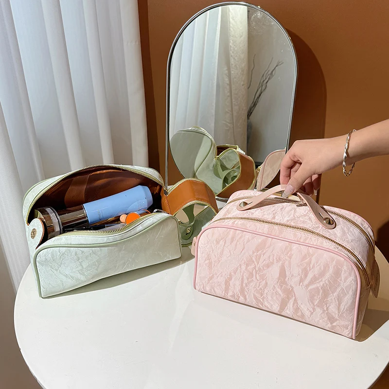 

2Pcs High-end Portable Cosmetic bag For Women Large Makeup Bag Multi-function Pillow Cosmetics Toiletrie Travel Wash Storage Box