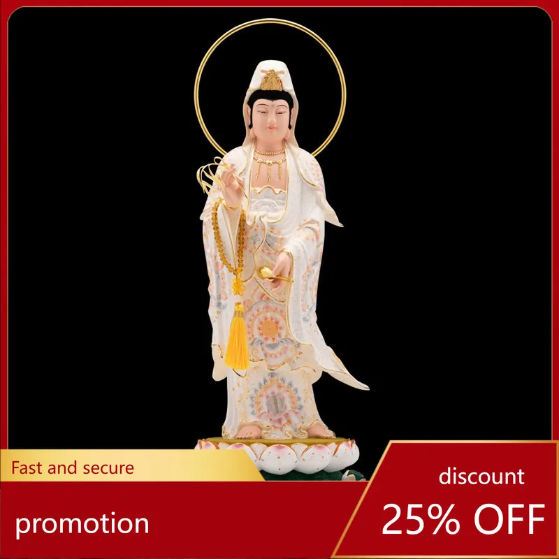 Cz camphor wood white clothes guanyin bodhisattva pudu cihang statue standing lotus guanyin bodhisattva buddha statue