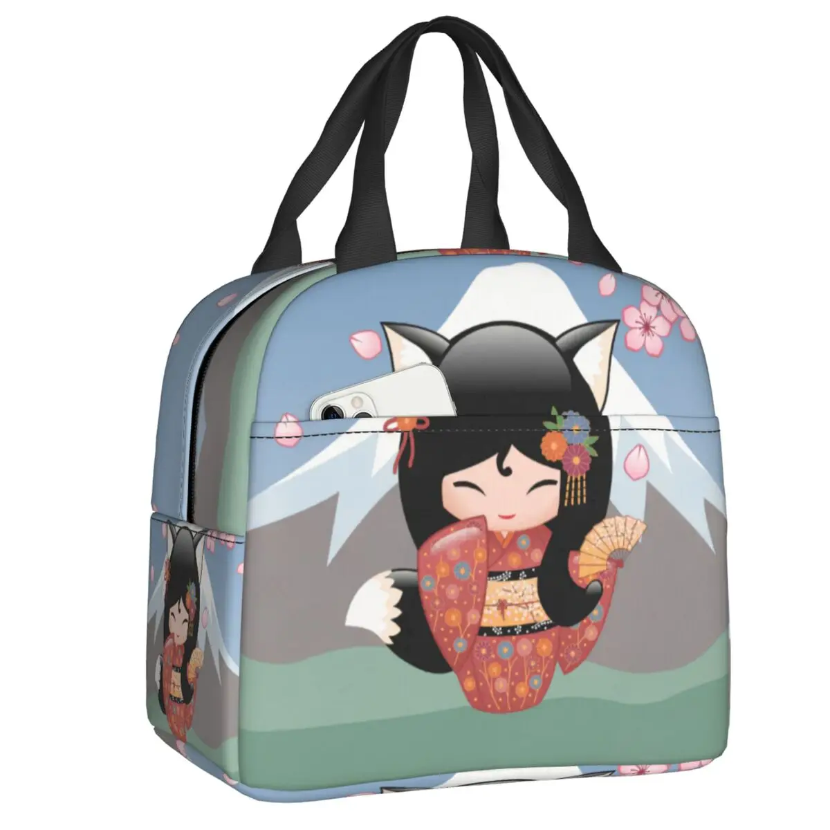 Kokeshi Doll Lunch Box Women Leakproof Japanese Geisha Girl Art Thermal Cooler Food Insulated Lunch Bag Kids Picnic Tote Bags