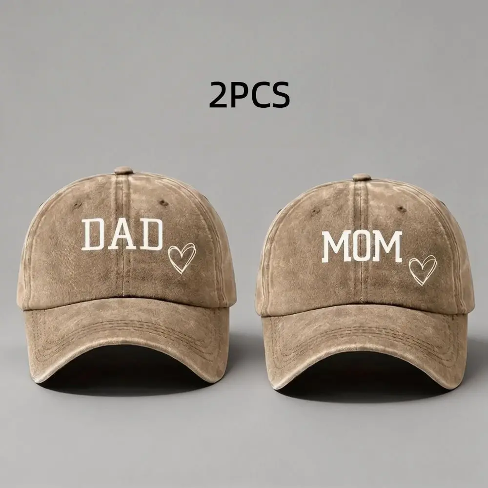2pcs/set Vintage DAD MOM Love Printed Baseball Cap Washed Cotton Adjustable Baseball Hats Sunscreen Hats For Man Women