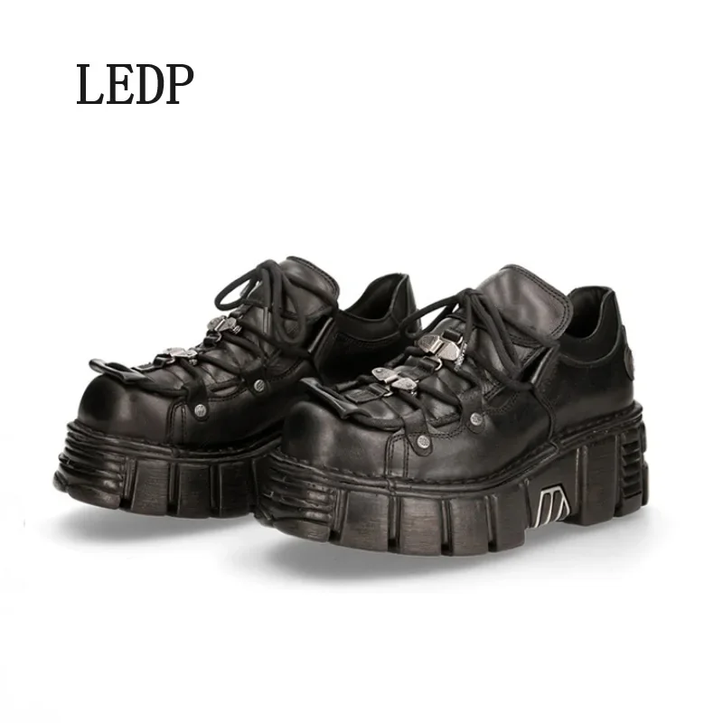 

LEDP Brand Dark Series Metal Increase Punk Shoes 2024 New Platform Shoes Women Spanish Minority Lace-up Small Leather Shoes