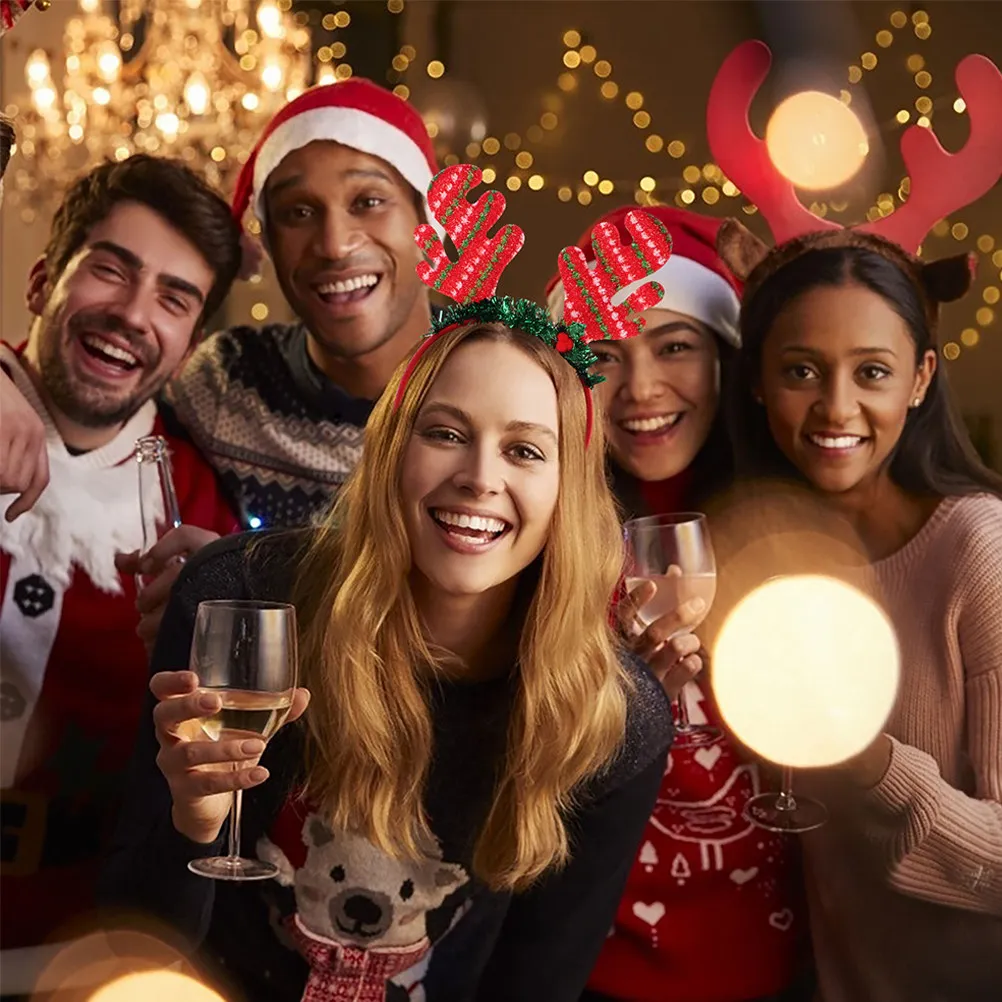 

2 шт. повязки на голову с оленьими рожками, красные, с блестками, рождественские аксессуары для волос, праздничные, для женщин, регулируемые