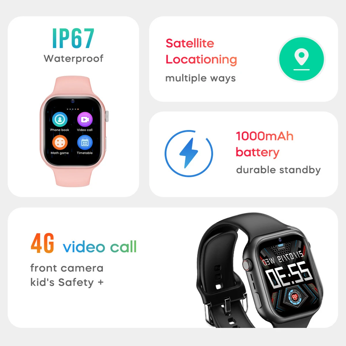 2024 Kids Smart Watch Children's phone positioning smart watch 4G video call card WIfi waterproof watch with large battery