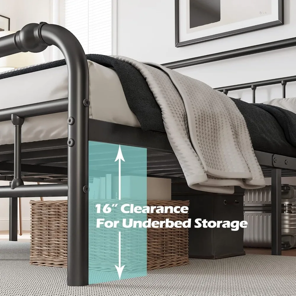إطار سرير معدني بحجم كوين مع لوح أمامي ولوح للقدمين ودعم عالي 18 بوصة، سعة 3500 رطل للمرتبة