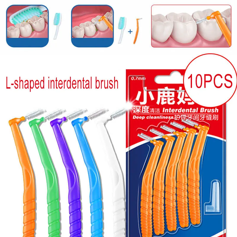 

10 Pcs Interdental Brush Micro Size 0.6-1.2mm L-shaped Oral Care Floss Brush Oral Care For Women Man Children