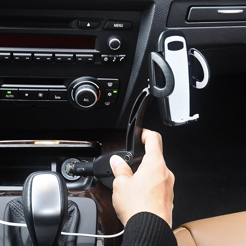 360 Degree Rotating Cigarette Lighter Cell Phone Bracket Dual USB 2 Port Car Charger Holder For Universal Mobile Phone