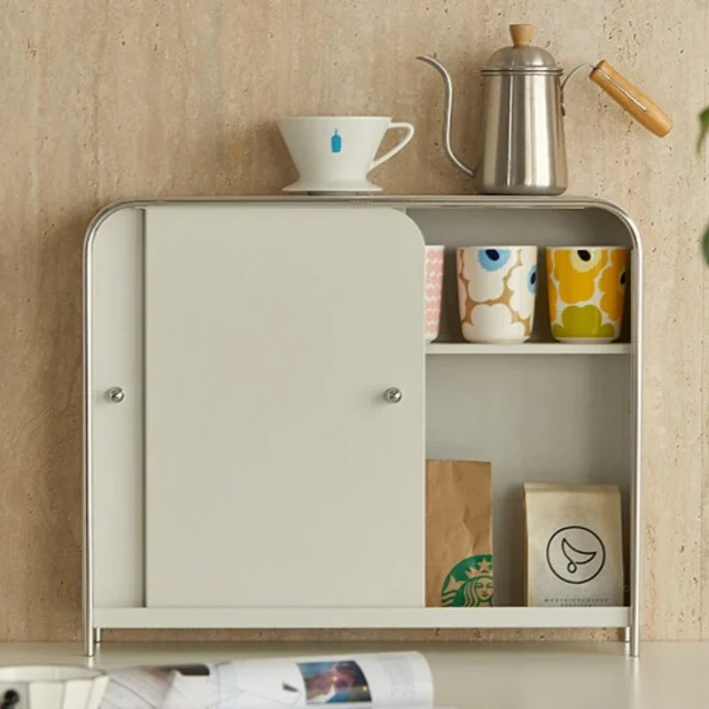 Metal Slim Storage Cabinet with Door Rustproof Desktop Organizer Dustproof Cup Shelf for Kitchen & Dining Table Home Storage