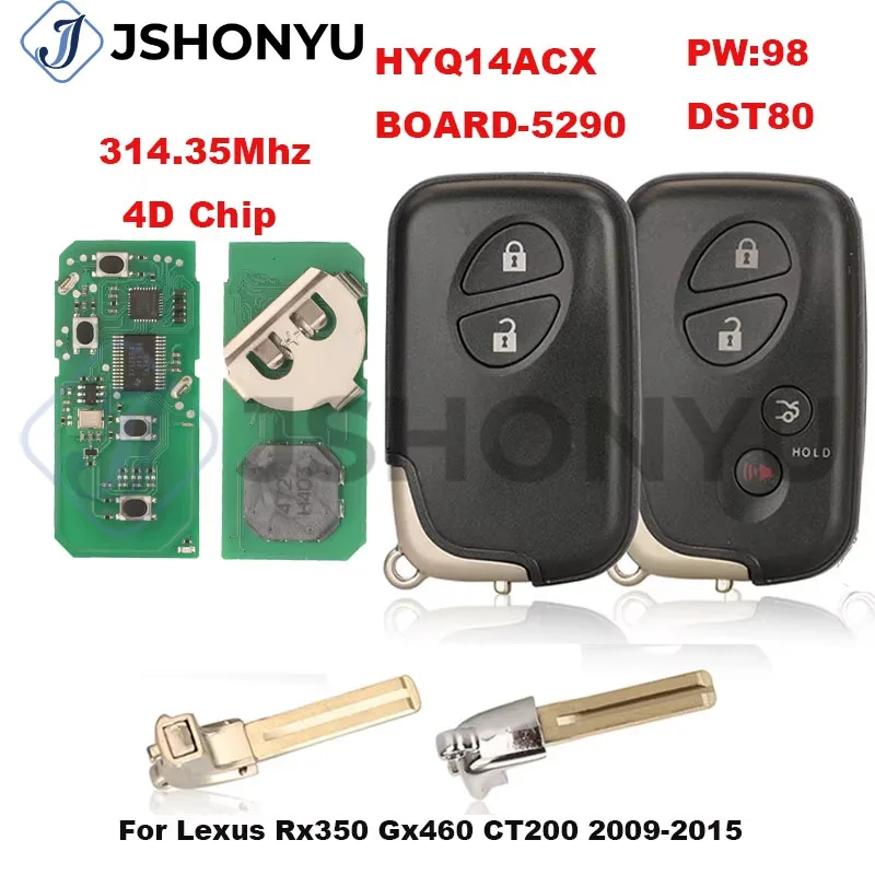 JsHonYu HYQ14ACX 315MHz ID74 Chip Smart Remote Car Key Fob for Lexus RX350 GX460 CT200h Board 271451-5290
