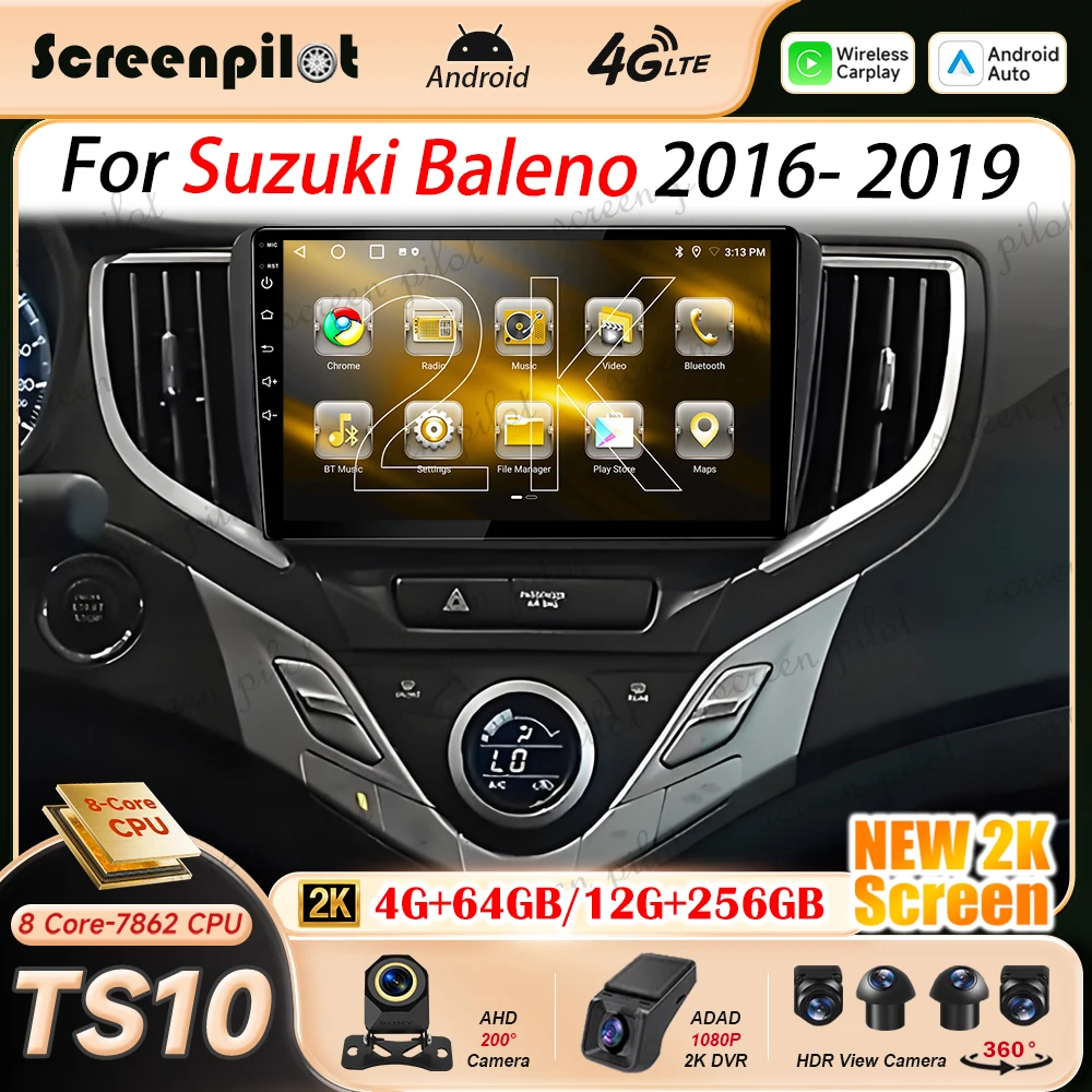9 Inch Android 16 Car Radio Stereo For Suzuki Baleno 2016 2017 2018 2019 2K QLED Multimidia Player GPS Carplay Android Auto 5G