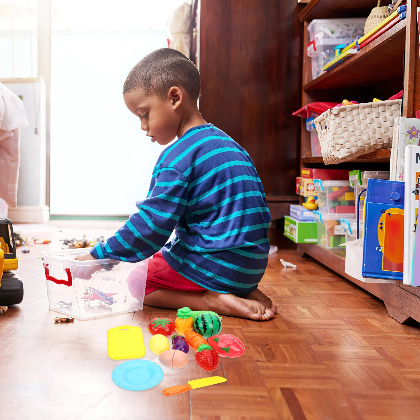 ชุดของเล่นทำอาหารจำลอง 13 ชิ้น ชุดผลไม้และผักสำหรับหั่นเล่น ของเล่นเสริมพัฒนาการและการเรียนรู้สำหรับเด็ก