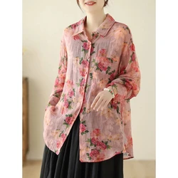 Retro Niche Design Printed Long Sleeved Shirt for Women's Autumn New Casual Loose and Slimming Versatile Collared Shirt