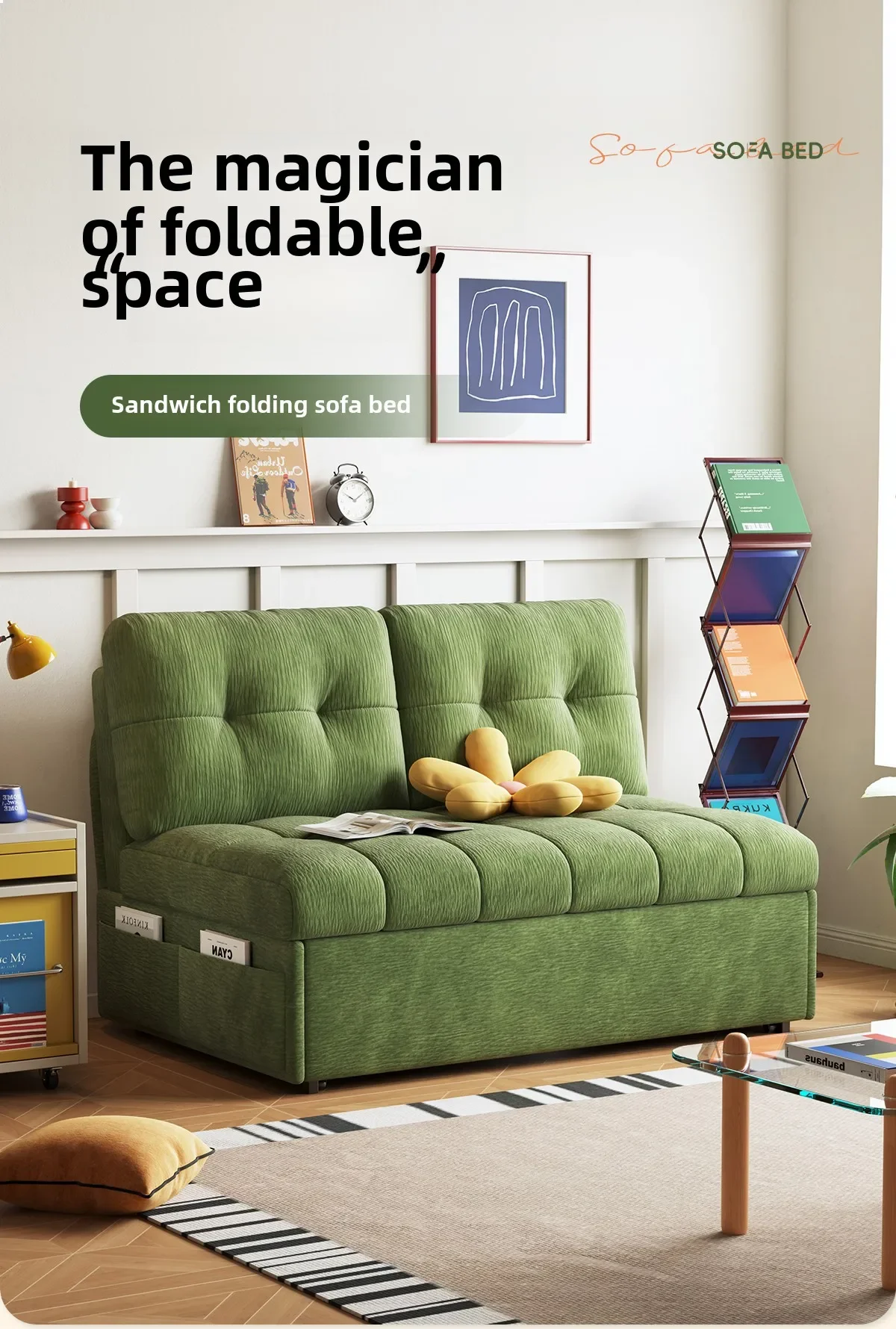 E22 small apartment living room sofa bed dual-purpose medieval folding single retractable sofa